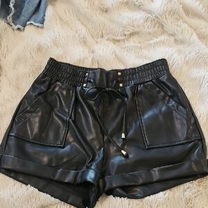 Black Faux Leather Women's Shorts